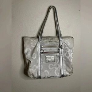 Rare Coach Poppy Silver Glam Tote Bag